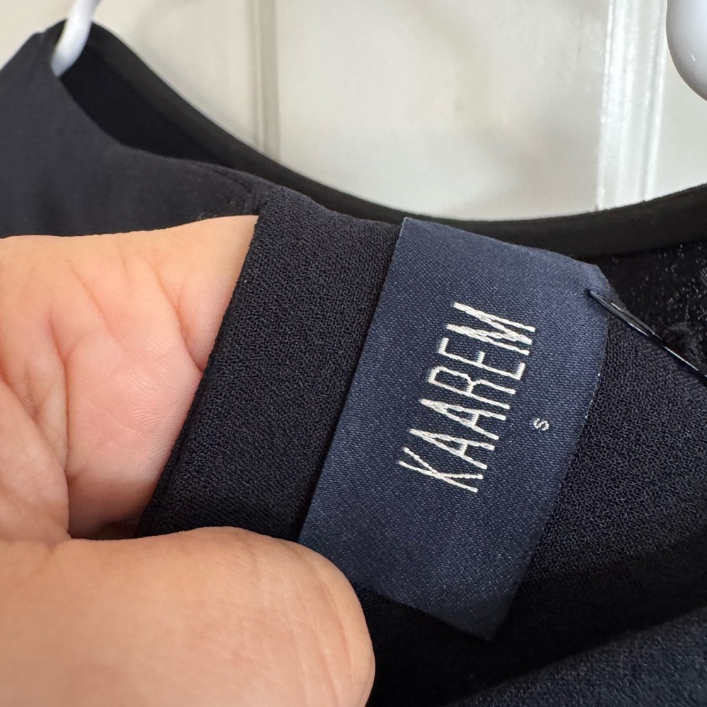 NWT Kaarem‎ triangle dolman open back dress in blue/black size small - Picture 9 of 12